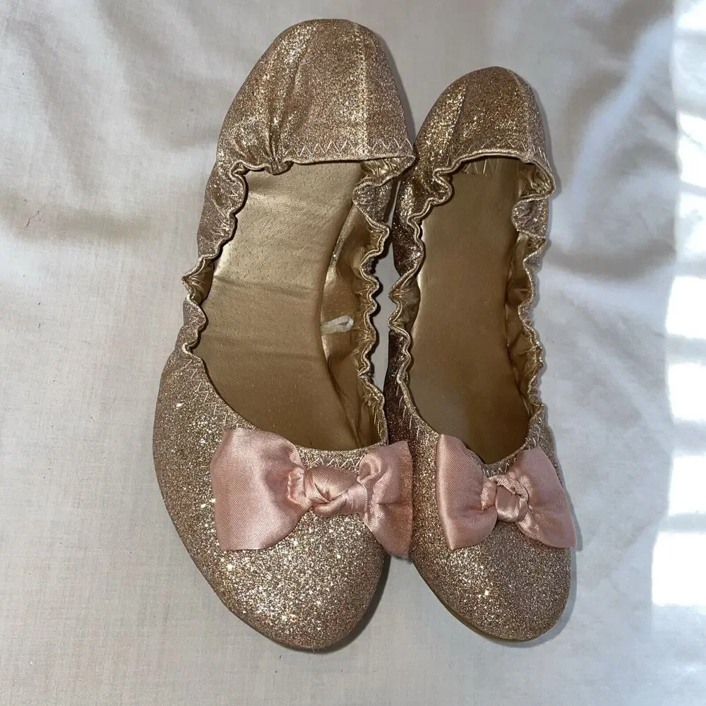 New York & Co. Ballet Slippers Womens Size 9 Medium Pink Glitter Bow Toe Slip On